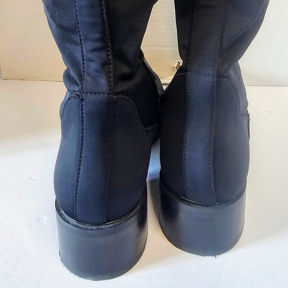 Donald Pliner Zela Tall Stretch Crepe Boots Black Sz 10 Block Heel - Picture 3 of 9